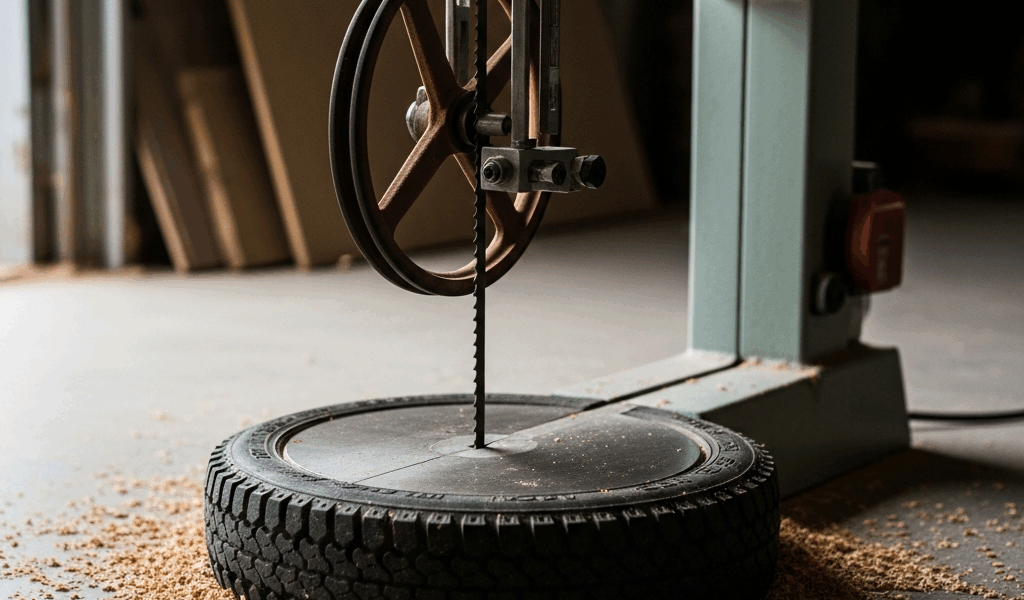 bandsaw blade derailed from upper wheel of a 14 inch bandsaw 20260407 072236