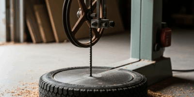 bandsaw blade derailed from upper wheel of a 14 inch bandsaw 20260407 072236