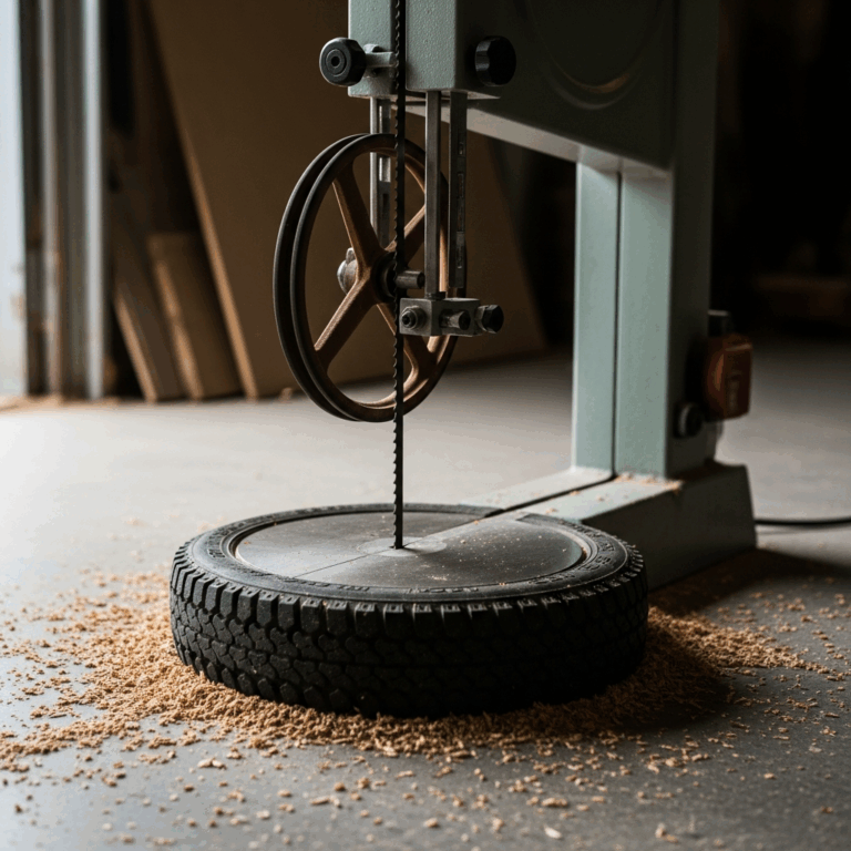 bandsaw blade derailed from upper wheel of a 14 inch bandsaw 20260407 072236