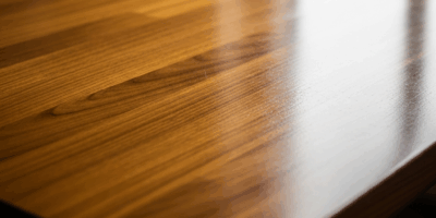 perfectly smooth wood finish on table top, reflective surface